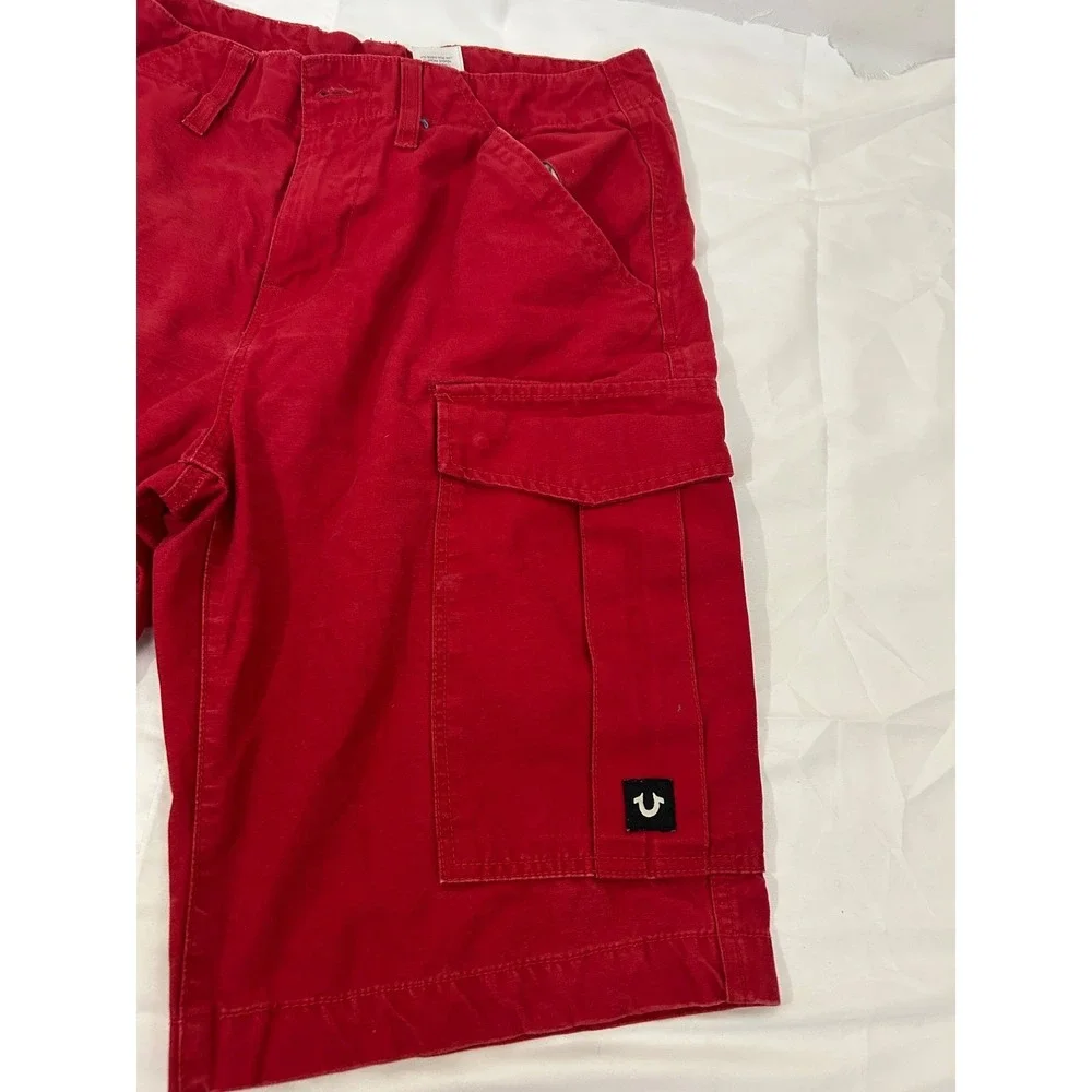Vintage Y2K True Religion Cargo Cotton Logo Shorts Size 32 Red